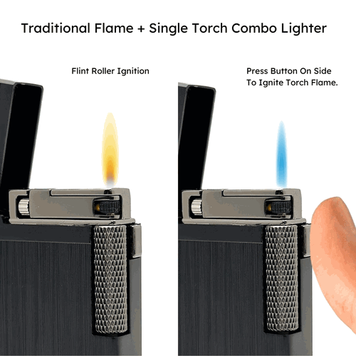 Visol Hubbard Brushed Stripes Soft Flame and Torch Flame Flint Lighter - Black