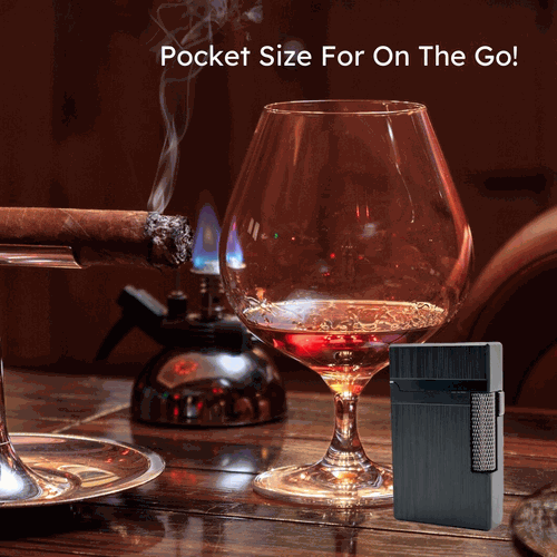 Visol Hubbard Brushed Stripes Soft Flame and Torch Flame Flint Lighter - Black