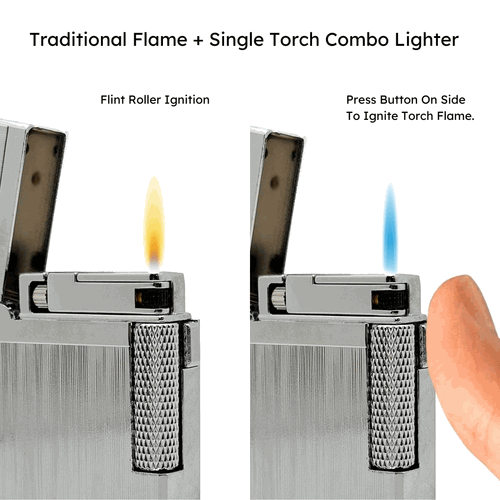 Visol Hubbard Brushed Stripes Soft Flame and Torch Flame Flint Lighter - Chrome