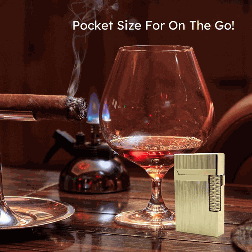 Visol Hubbard Brushed Stripes Soft Flame and Torch Flame Flint Lighter - Gold