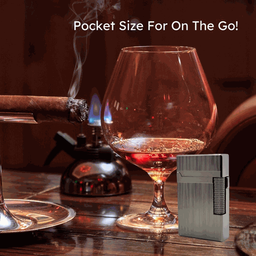 Visol Hubbard Brushed Stripes Soft Flame and Torch Flame Flint Lighter - Gunmetal