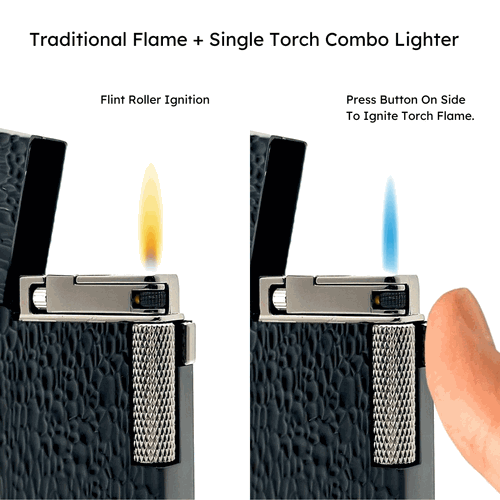 Visol Hubbard Hammered Soft Flame and Torch Flame Flint Lighter - Black