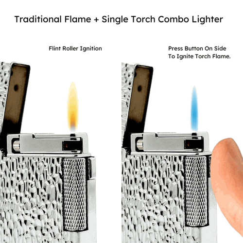Visol Hubbard Hammered Soft Flame and Torch Flame Flint Lighter - Chrome
