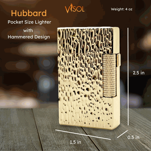 Visol Hubbard Hammered Soft Flame and Torch Flame Flint Lighter - Gold