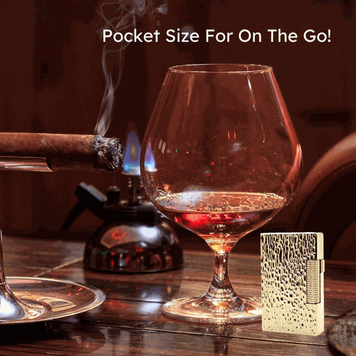 Visol Hubbard Hammered Soft Flame and Torch Flame Flint Lighter - Gold