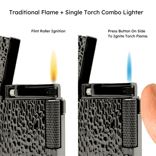 Visol Hubbard Hammered Soft Flame and Torch Flame Flint Lighter - Gunmetal