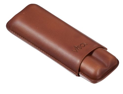 Visol Legend Saddle Leather Cigar Case for 2 60 Ring Gauge Cigars