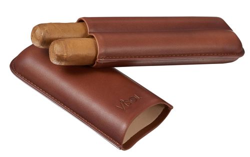 Visol Legend Saddle Leather Cigar Case for 2 60 Ring Gauge Cigars