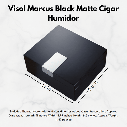Visol Marcus Black Matte Cigar Humidor - Holds 50 Cigars