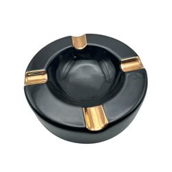 Visol Midas Black & Gold Round Ceramic Cigar Ashtray