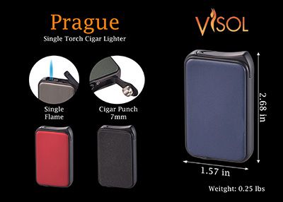 Visol Prague Single Torch Flame Cigar Lighter - Red