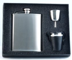 Visol Derek Satin Stainless Steel 6oz Deluxe Flask Gift Set