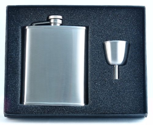 Visol Edge Satin Stainless Steel 6oz Flask Gift Set - Free Engraving