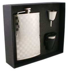 Visol Mate Checker Design Stainless Steel 8oz Flask Gift Set