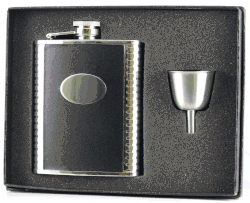 Visol Tux Leather 6oz Flask Gift Set - Free Engraving