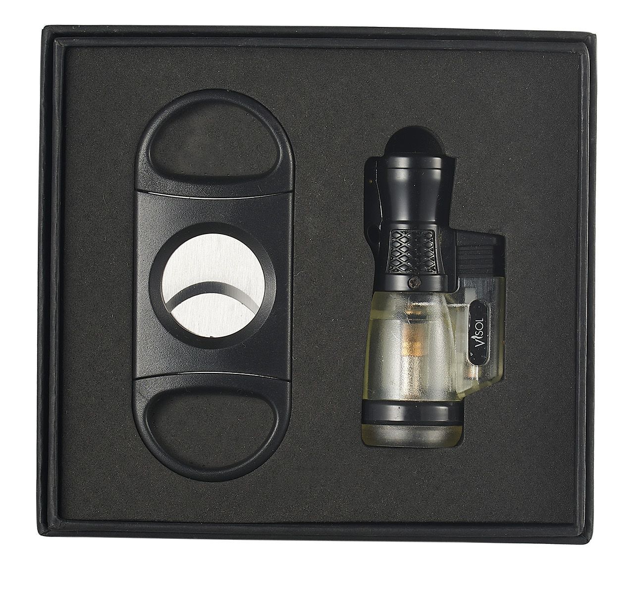 Visol Rand Jr Cigar Cutter & Clear Tiny Cigar Lighter Gift Set