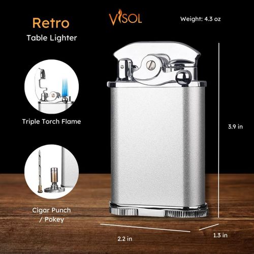 Visol Retro Triple Flame Cigar Lighter - Silver & Chrome