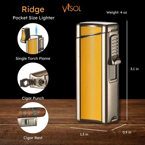 Visol Ridge Yellow Single Flame Torch Lighter with Cigar Rest
