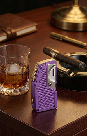 Visol Sierra Dual Torch Flame Cigar Lighter with Multi-Tool Accessories - Purple