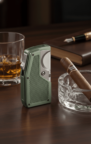 Visol Sierra Dual Torch Flame Cigar Lighter with Multi-Tool Cigar Accessories - Green