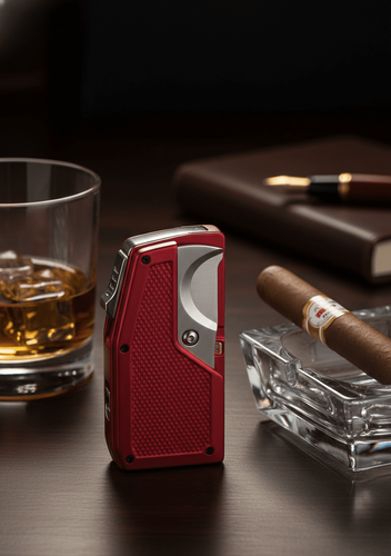 Visol Sierra Dual Torch Flame Cigar Lighter with Multi-Tool Cigar Accessories - Red