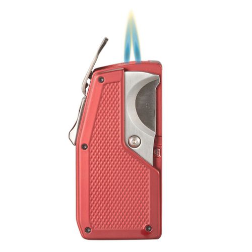 Visol Sierra Dual Torch Flame Cigar Lighter with Multi-Tool Cigar Accessories - Red