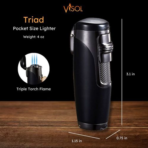 Visol Triad Black Matte Triple Torch Flame Cigar Lighter