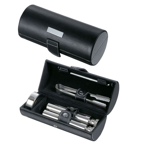 Visol Venture Black Leather Drinking Travel Gift Set