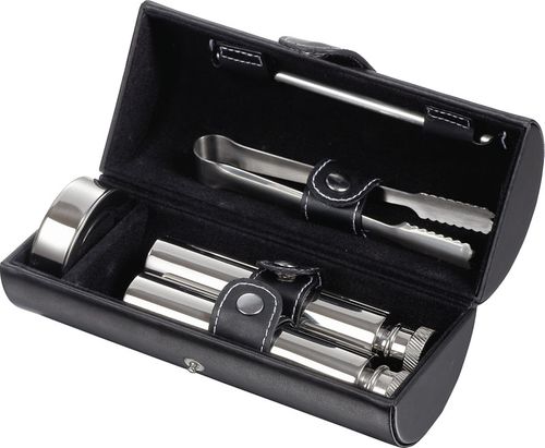 Visol Venture Black Leather Drinking Travel Gift Set