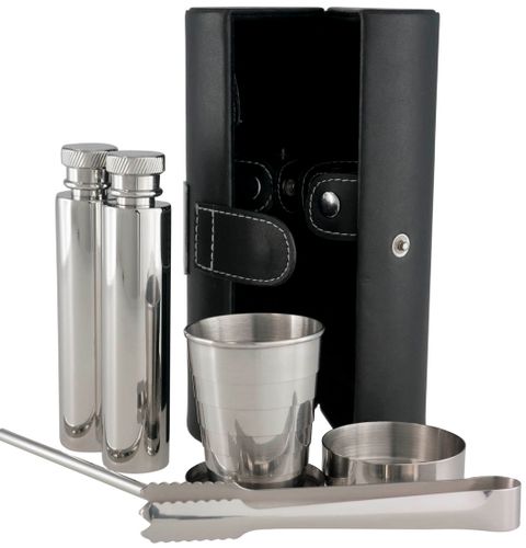 Visol Venture Black Leather Drinking Travel Gift Set