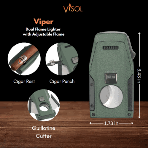 Visol Viper Dual Torch Flame Cigar Lighter - Green Visol Viper Dual Torch Flame Cigar Lighter - Green