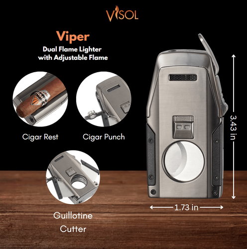 Visol Viper Dual Torch Flame Cigar Lighter - Gunmetal Visol Viper Dual Torch Flame Cigar Lighter - Gunmetal