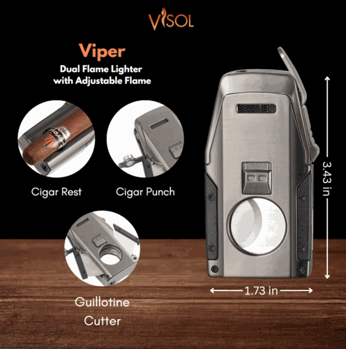 Visol Viper Dual Torch Flame Cigar Lighter - Gunmetal Visol Viper Dual Torch Flame Cigar Lighter - Gunmetal