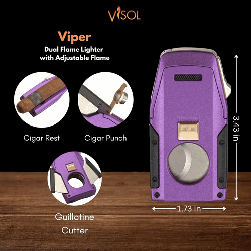 Visol Viper Dual Torch Flame Cigar Lighter - Purple