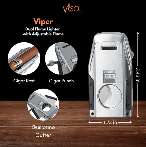 Visol Viper Dual Torch Flame Cigar Lighter - Silver Visol Viper Dual Torch Flame Cigar Lighter - Silver