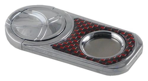 Visol Chrome with Metallic Red Carbon Fiber Single Blade Cigar Cutter