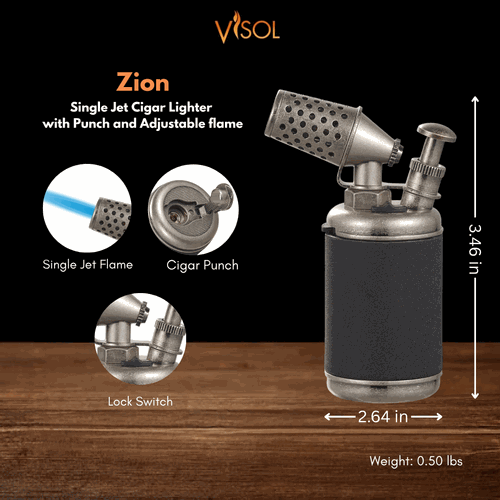 Visol Zion Single Jet Flame Cigar Lighter - Antique Silver