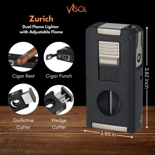Visol Zurich Dual Torch Flame Cigar Lighter - Black Visol Zurich Dual Torch Flame Cigar Lighter - Black