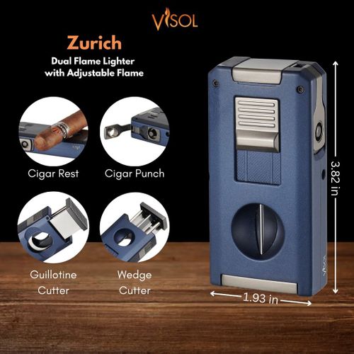 Visol Zurich Dual Torch Flame Cigar Lighter - Blue Visol Zurich Dual Torch Flame Cigar Lighter - Blue