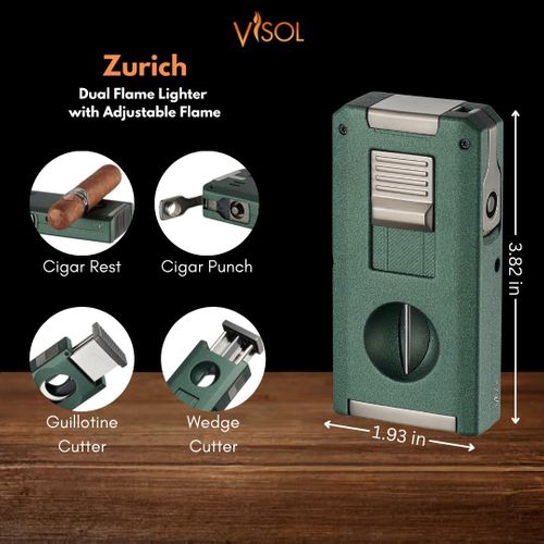 Visol Zurich Dual Torch Flame Cigar Lighter - Green Visol Zurich Dual Torch Flame Cigar Lighter - Green