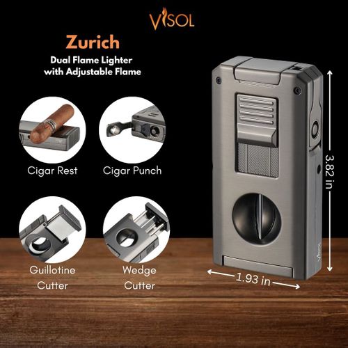 Visol Zurich Dual Torch Flame Cigar Lighter - Gunmetal Visol Zurich Dual Torch Flame Cigar Lighter - Gunmetal