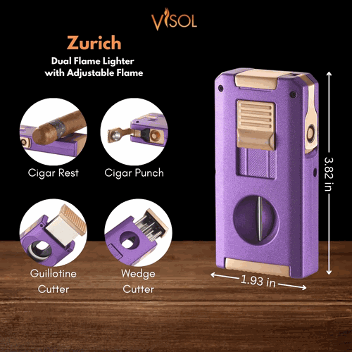 Visol Zurich Dual Torch Flame Cigar Lighter - Purple