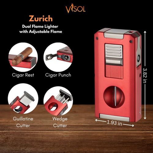 Visol Zurich Dual Torch Flame Cigar Lighter - Red Visol Zurich Dual Torch Flame Cigar Lighter - Red