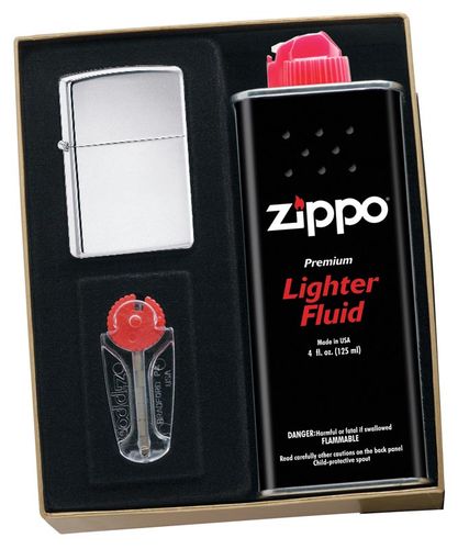 Zippo High Polish Chrome Lighter Gift Kit - Ships by Ground Only