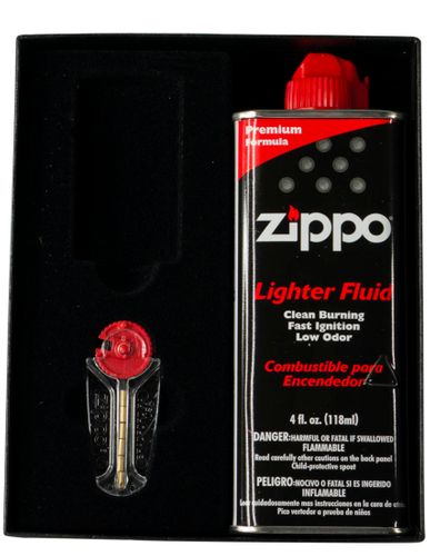 Zippo Slim Lighter Gift Kit - with 4oz Lighter Fluid, Flints, NO Lighter -Ships Ground ONLY