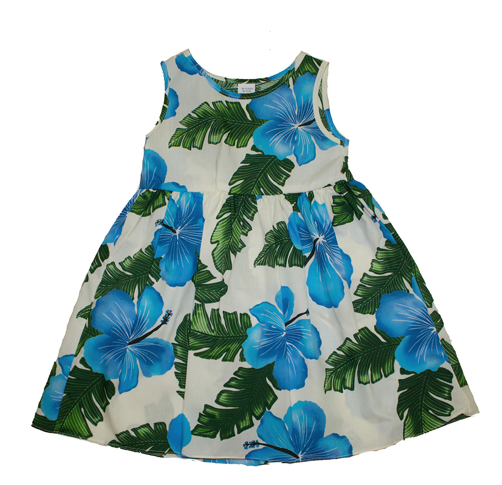 Girls Hawaiian sun dress<br>White with Blue Flower