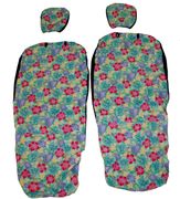 Hawaii Seat Cover with Separated Headrest<br>Green and Pink flower(Non-quilted)