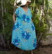Hawaii Floral Print Plus Size Dress - Blue Flower 