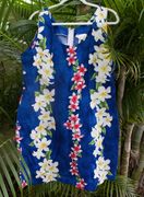 Hawaii Blue Plumeria Flower Sun Dress, Size 2XL
