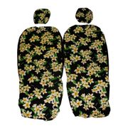 Hawaii Seat Cover<br>Separated Headrest, Black Plumeria<br> (Non-quilted)